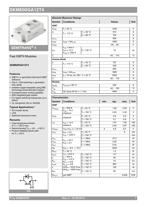 SKM600GA12T4 Semikron International