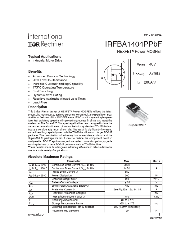 IRFBA1404PPBF International Rectifier