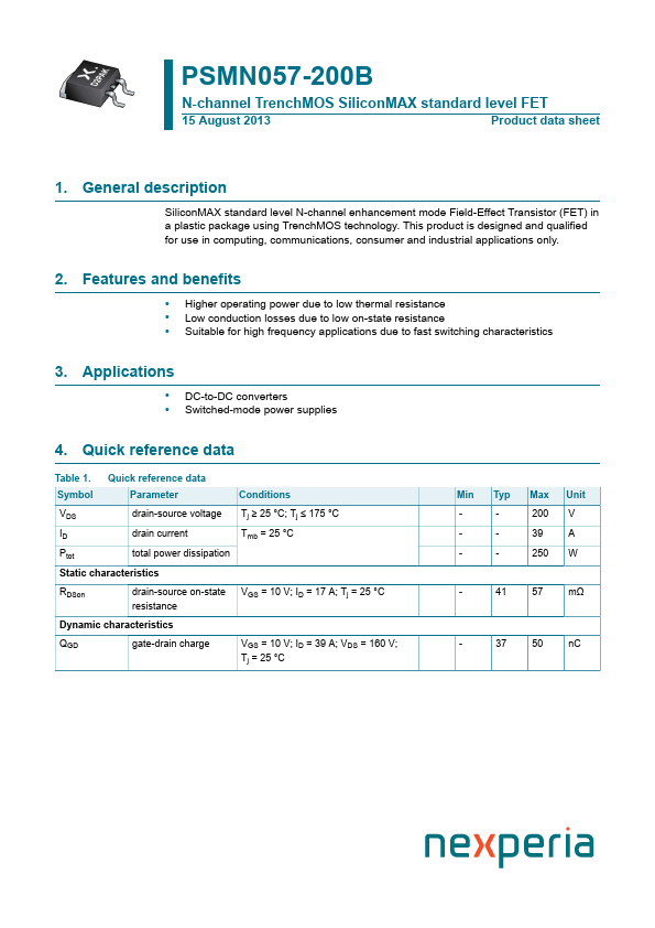 <?=PSMN057-200B?> डेटा पत्रक पीडीएफ