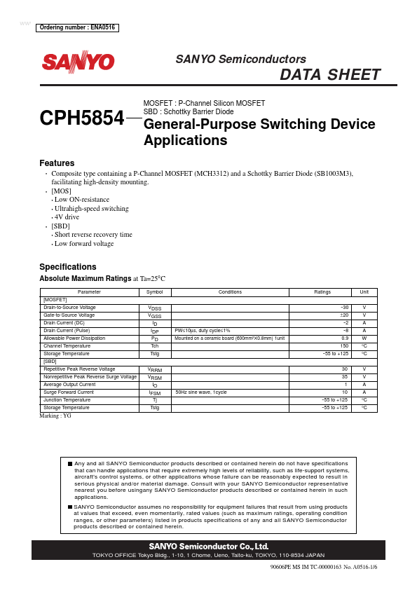 CPH5854 Sanyo Semicon Device