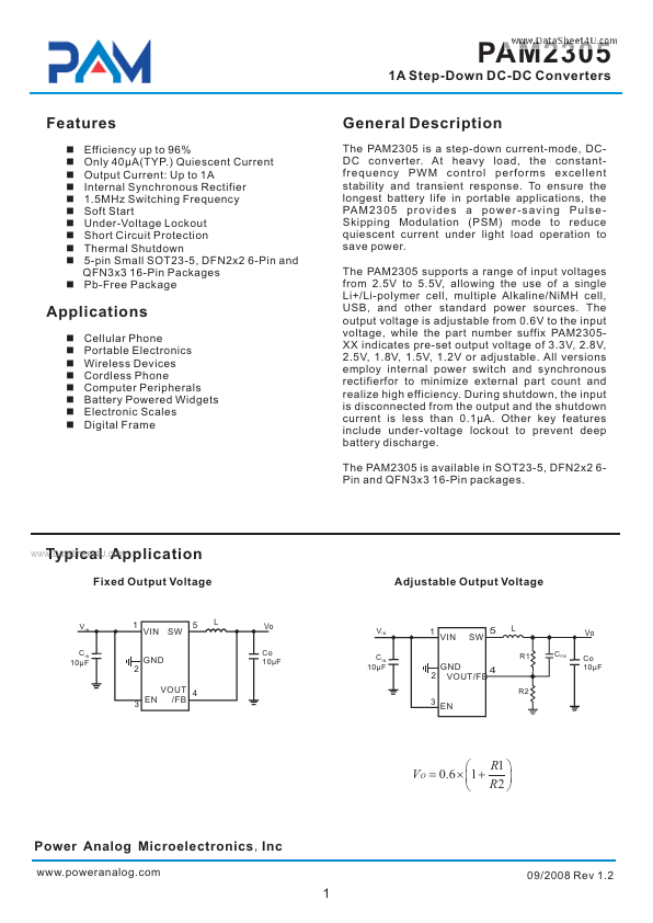 PAM2305 Power Analog Micoelectronics