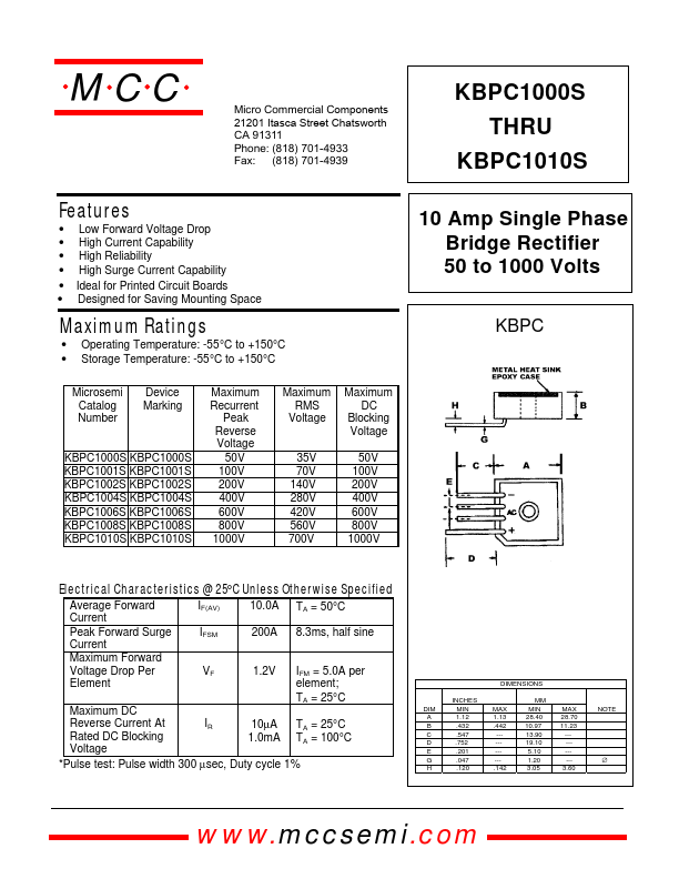 <?=KBPC1006S?> डेटा पत्रक पीडीएफ