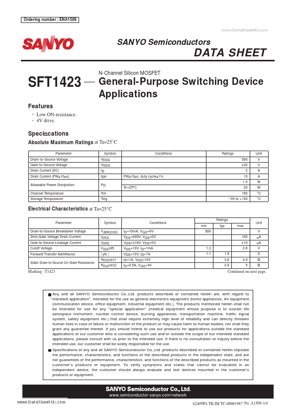 SFT1423 Sanyo Semicon Device