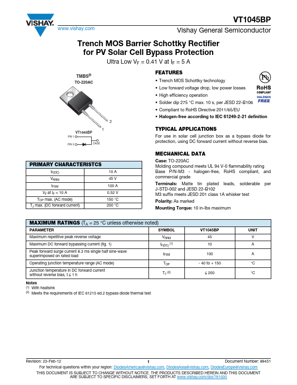 <?=VT1045BP?> डेटा पत्रक पीडीएफ