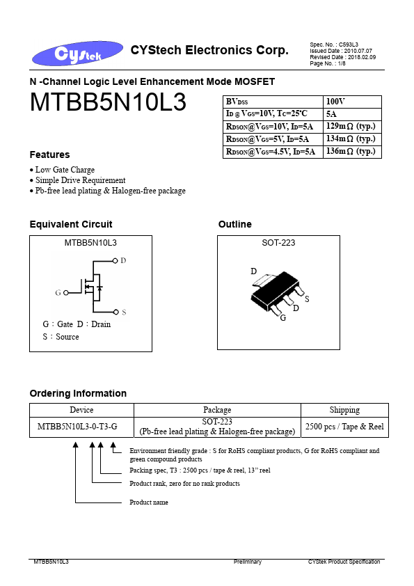 <?=MTBB5N10L3?> डेटा पत्रक पीडीएफ