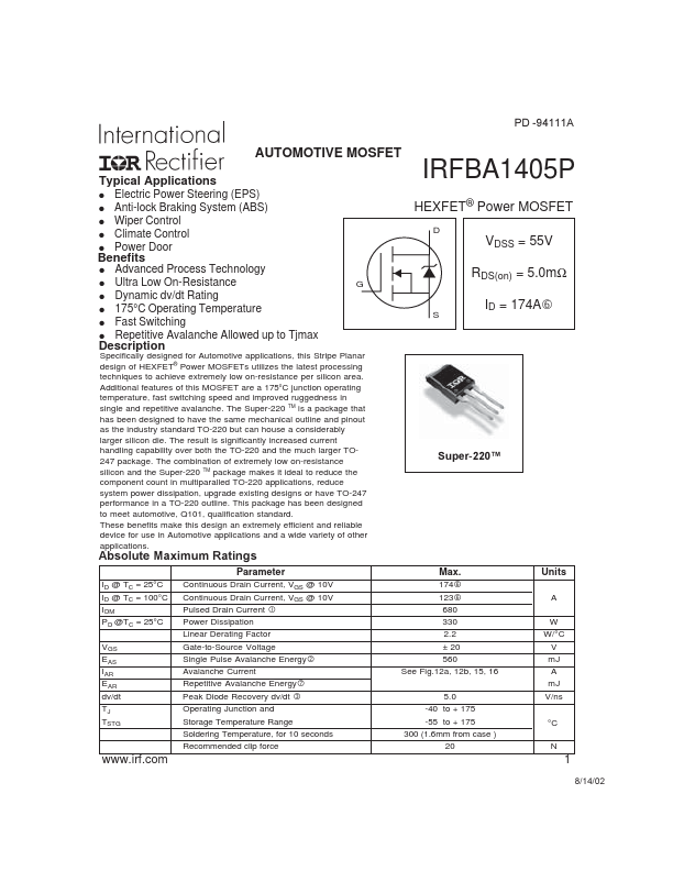 IRFBA1405P International Rectifier