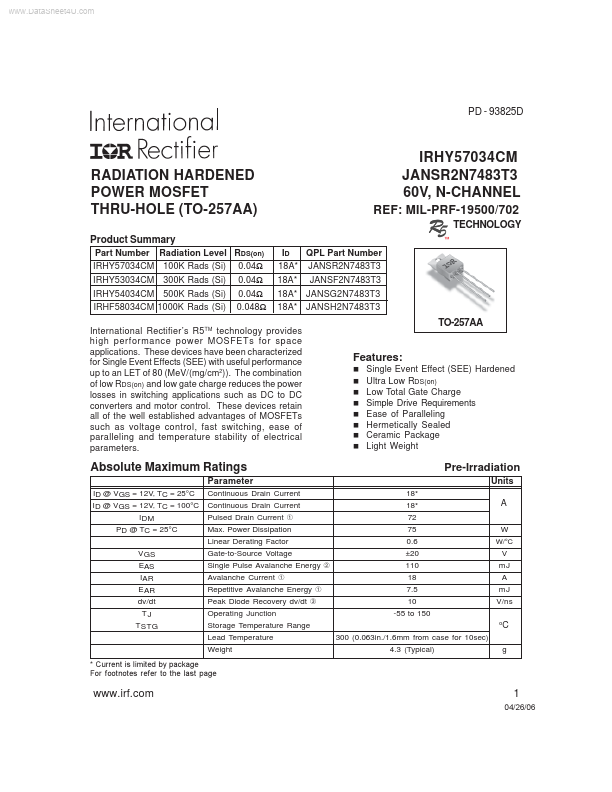 <?=IRHF58034CM?> डेटा पत्रक पीडीएफ