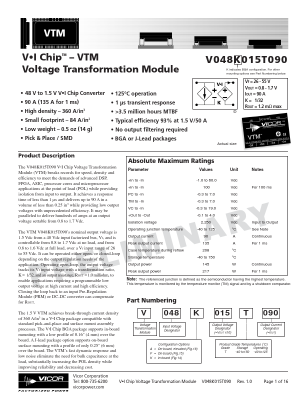 V048A015T090 Vicor Corporation