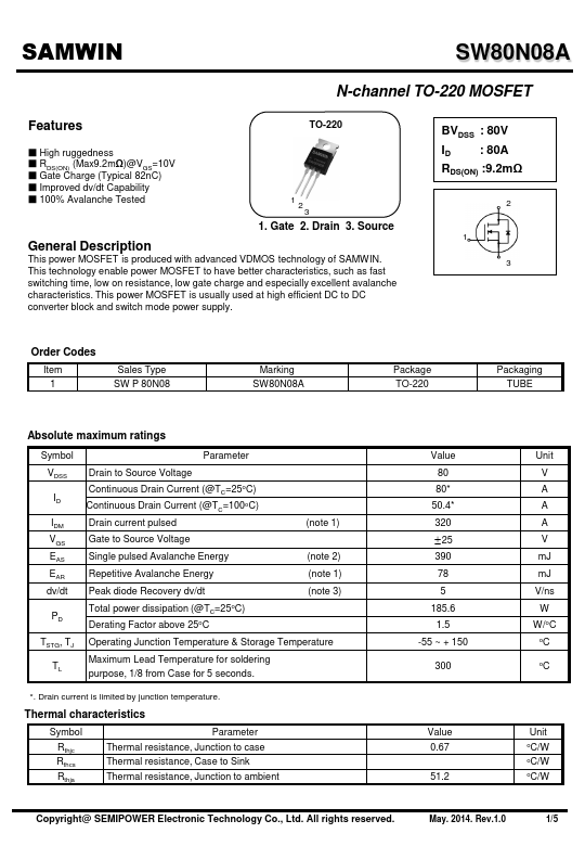 SW80N08A SEMIPOWER