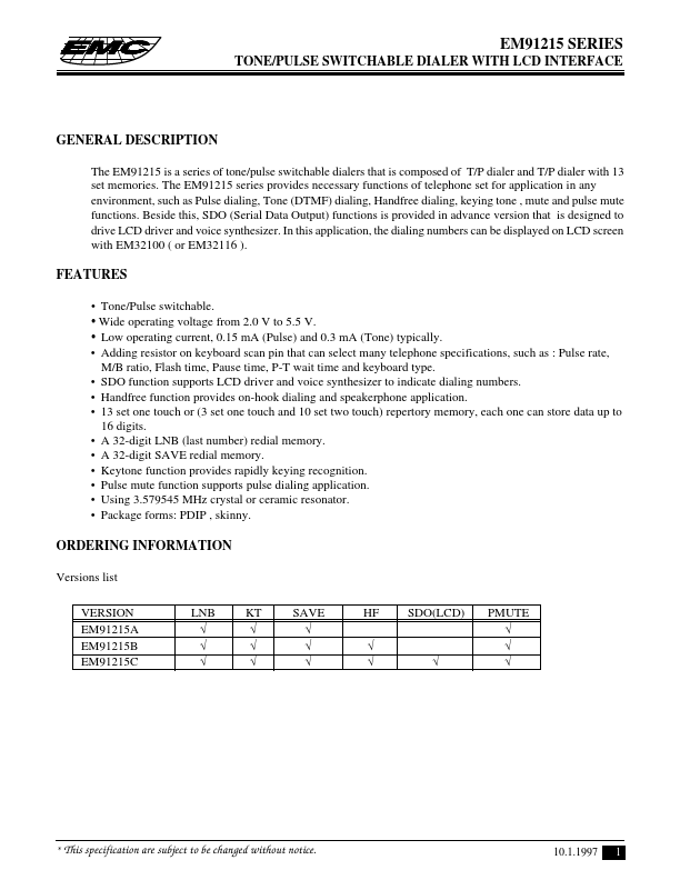 EM91215A ELAN Microelectronics Corp