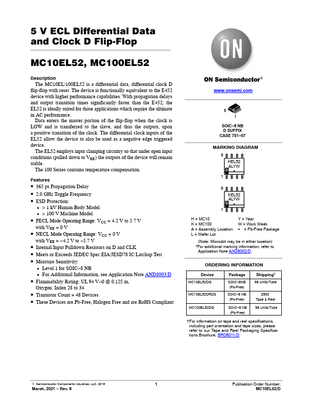 MC100EL52 ON Semiconductor