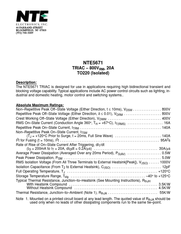 NTE5671 NTE Electronics