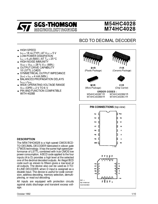 M54HC4028 ST Microelectronics