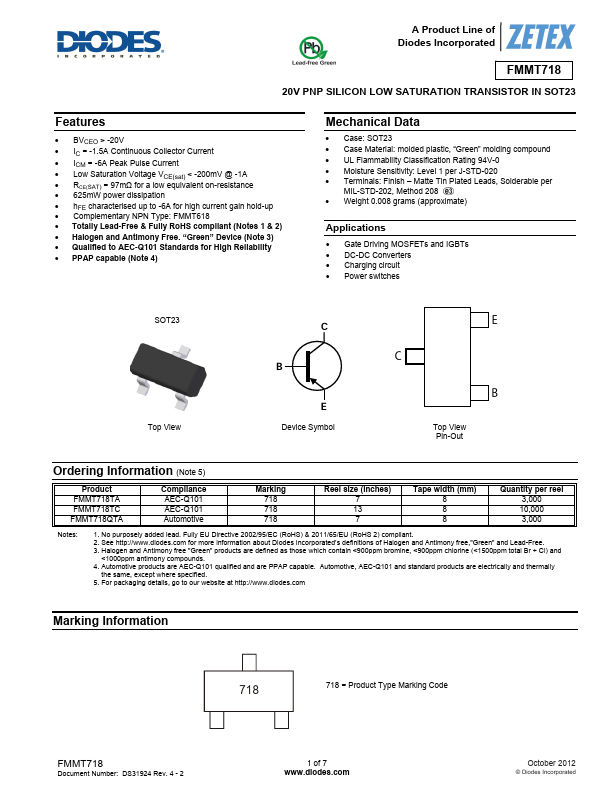 FMMT718 Diodes