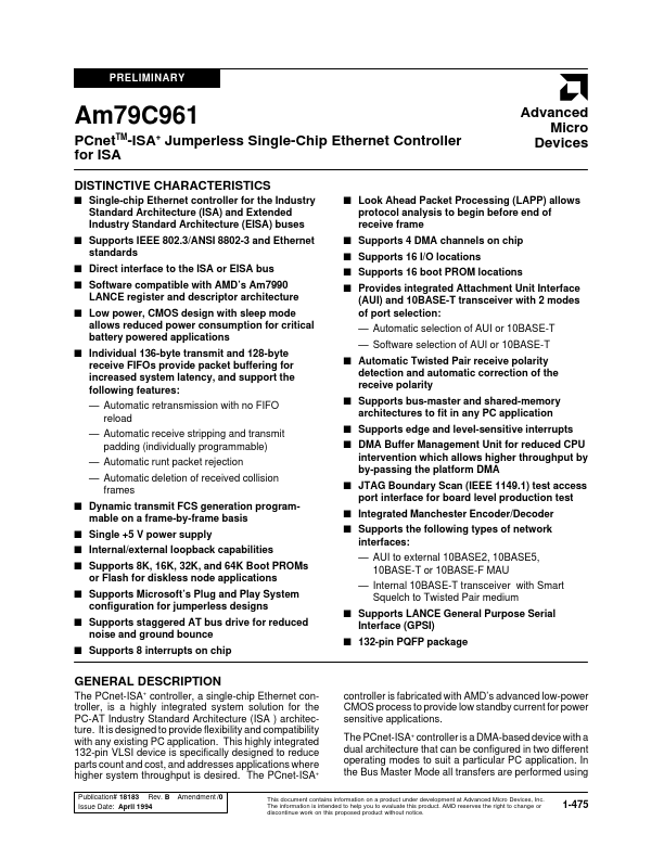 AM79C961 Advanced Micro Devices