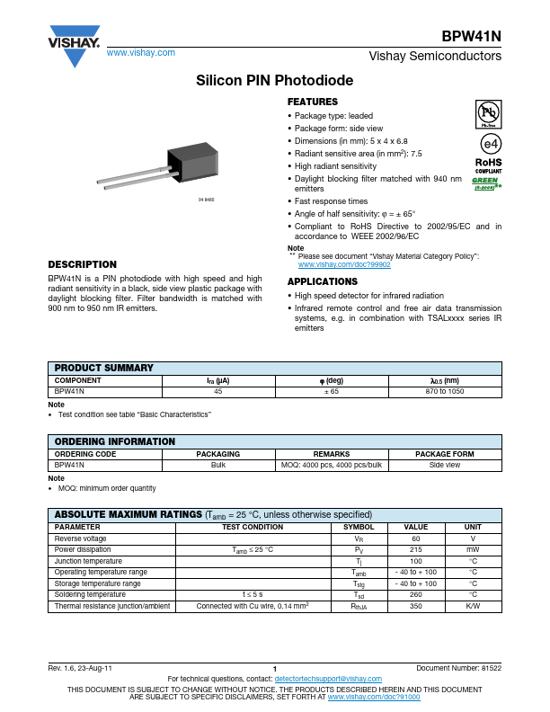 BPW41N Vishay Telefunken