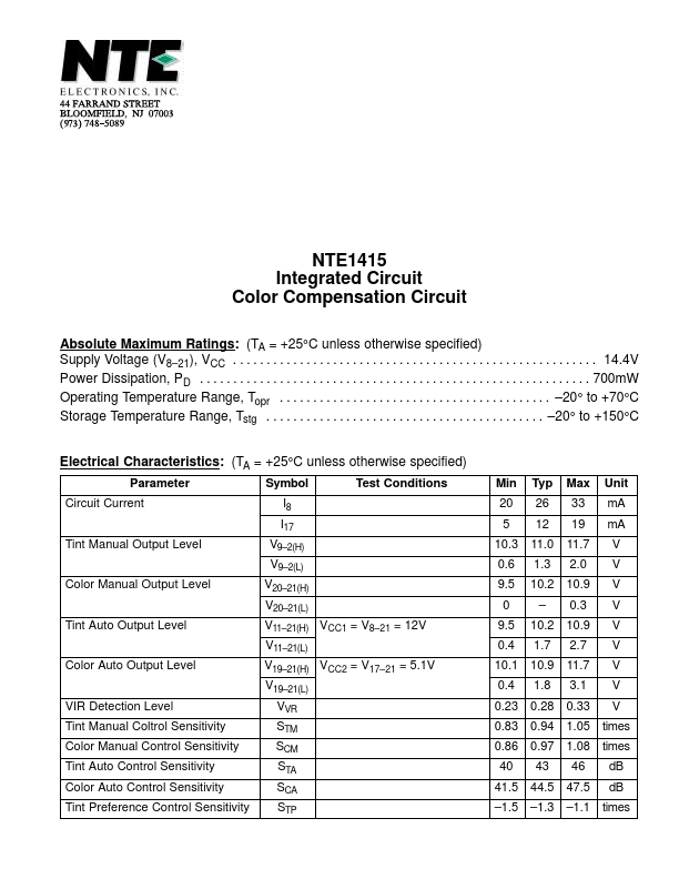 <?=NTE1415?> डेटा पत्रक पीडीएफ