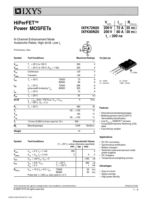 IXFK72N20