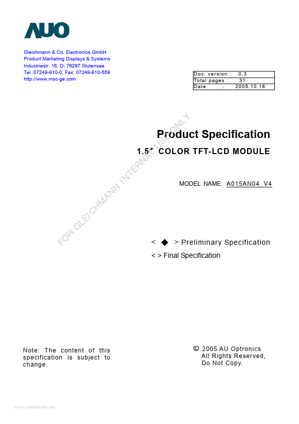 <?=A015AN04-V4?> डेटा पत्रक पीडीएफ