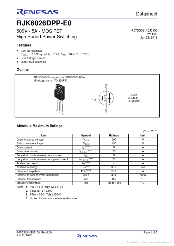 RJK6026DPP-E0 Renesas