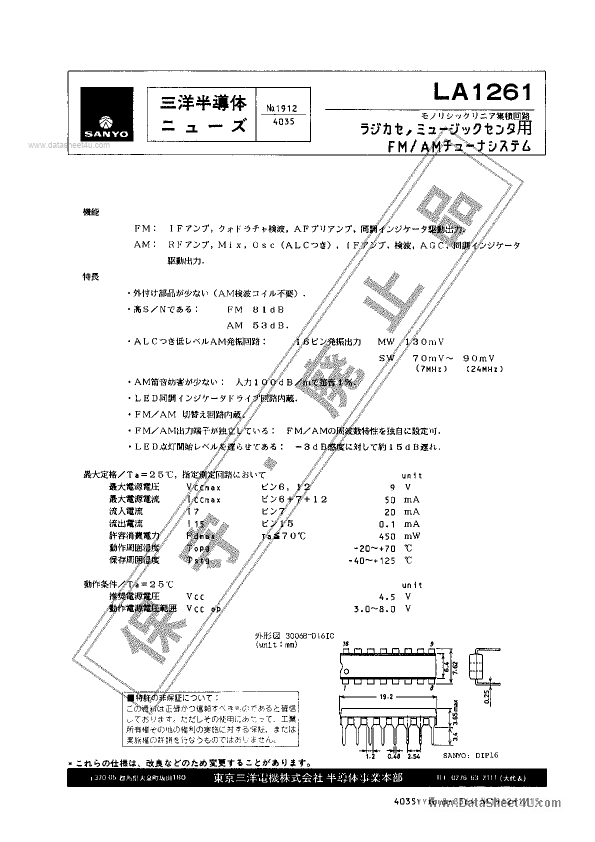 LA1261 Sanyo Semiconductor Corporation