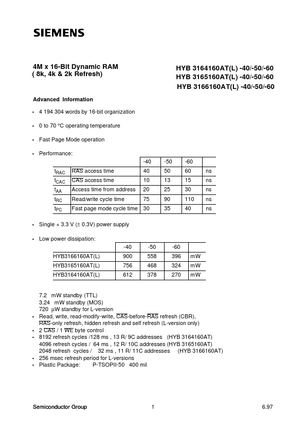 <?=HYB3165160AT-50?> डेटा पत्रक पीडीएफ