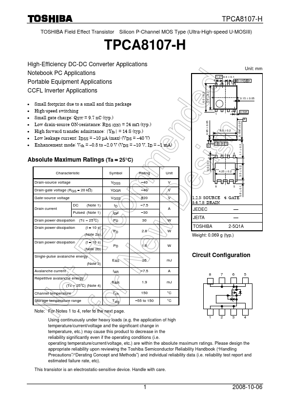 TPCA8107-H Toshiba Semiconductor