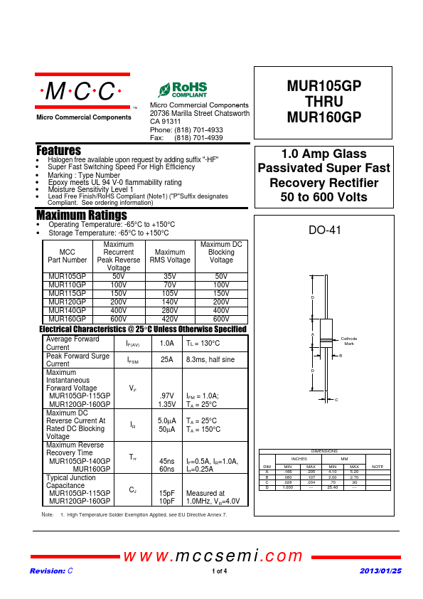 MUR105GP MCC