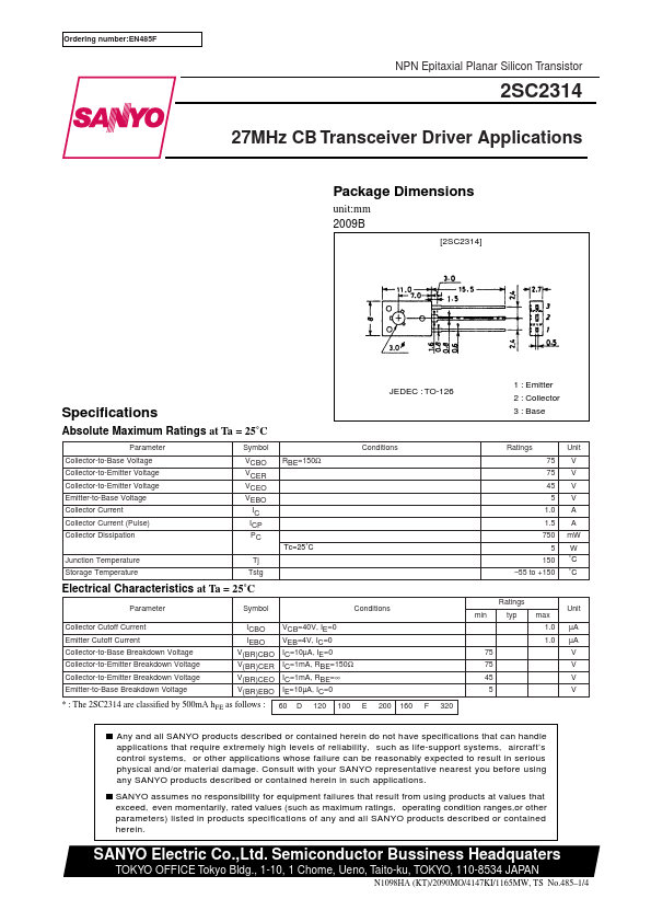 2SC2314 Sanyo Semicon Device