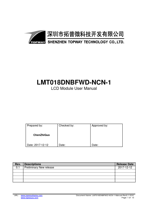 LMT018DNBFWD-NCN-1 TOPWAY