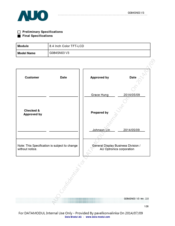 GSN V3 LCD Datasheet pdf   TFT LCD. Equivalent, Catalog