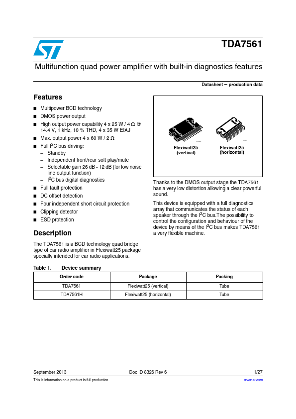 TDA7561 STMicroelectronics