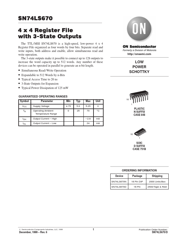 74LS670 ON Semiconductor