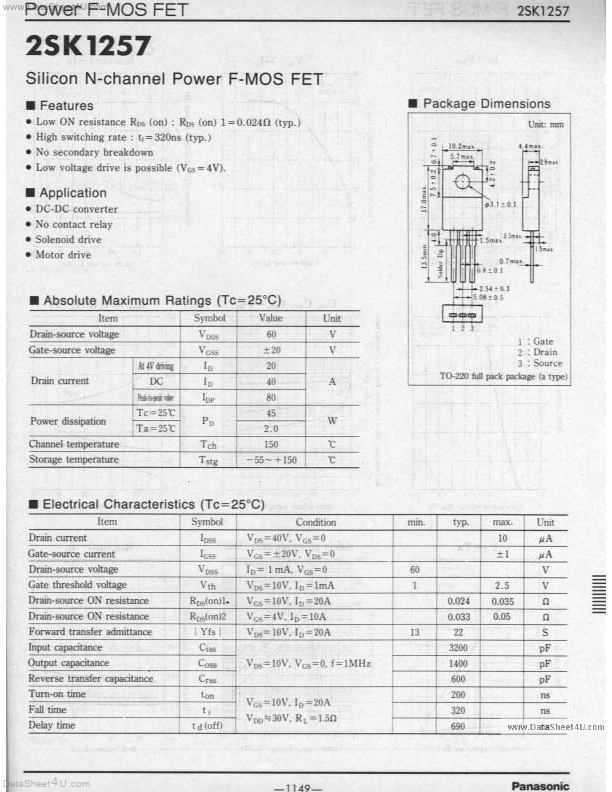2SK1257 Panasonic Semiconductor