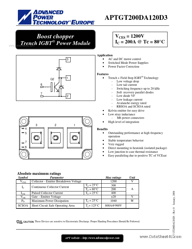 APTGT200DA120D3 Advanced Power Technology