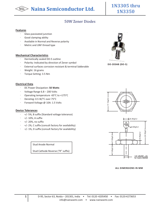 1N3305B Naina Semiconductor