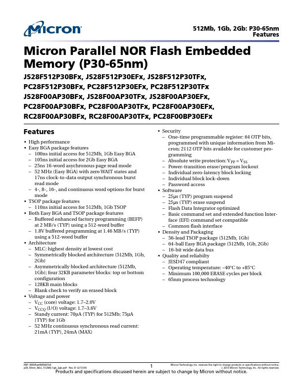 PC28F00AP30TFx MICRON