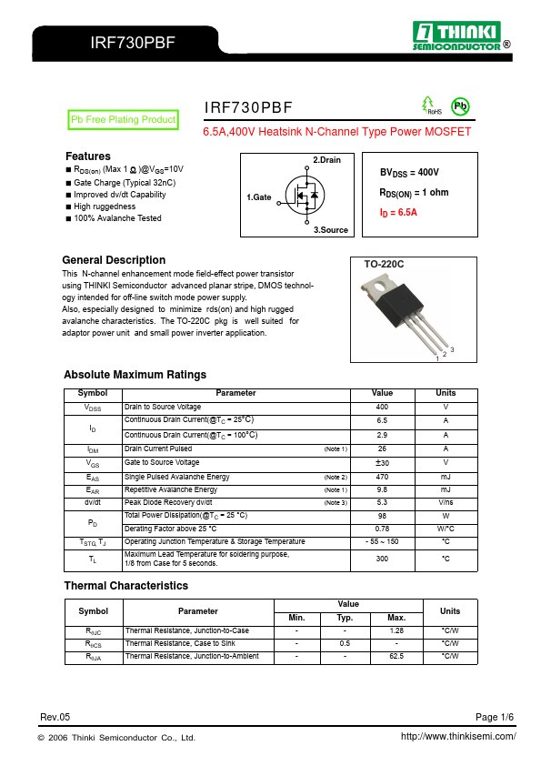 IRF730PBF Thinki Semiconductor