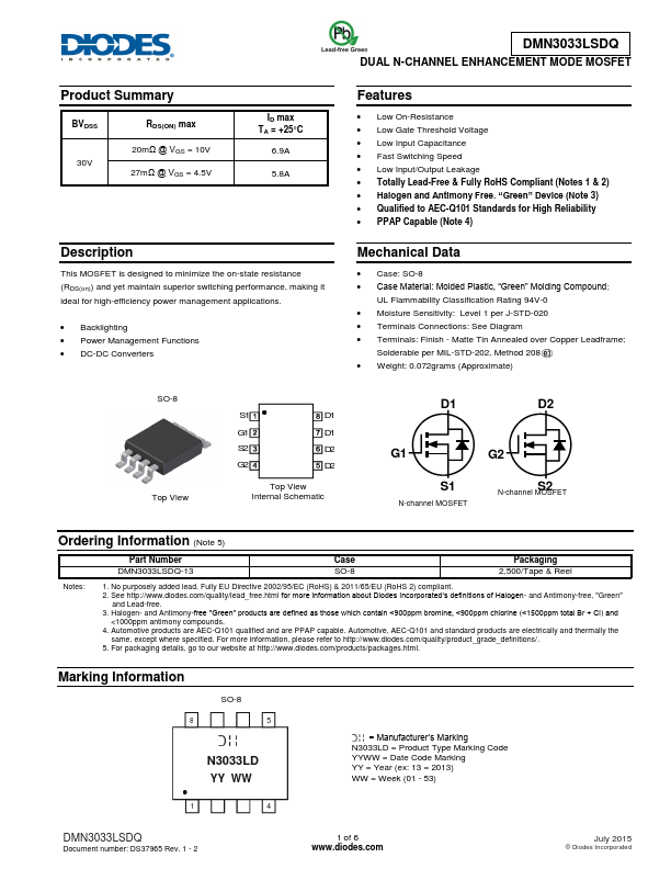 DMN3033LSDQ Diodes