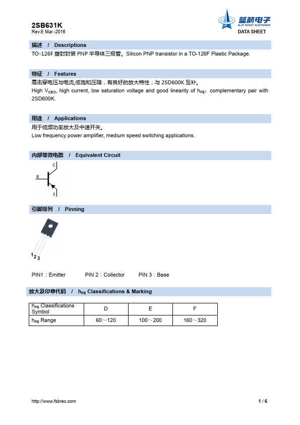 2SB631K BLUE ROCKET ELECTRONICS