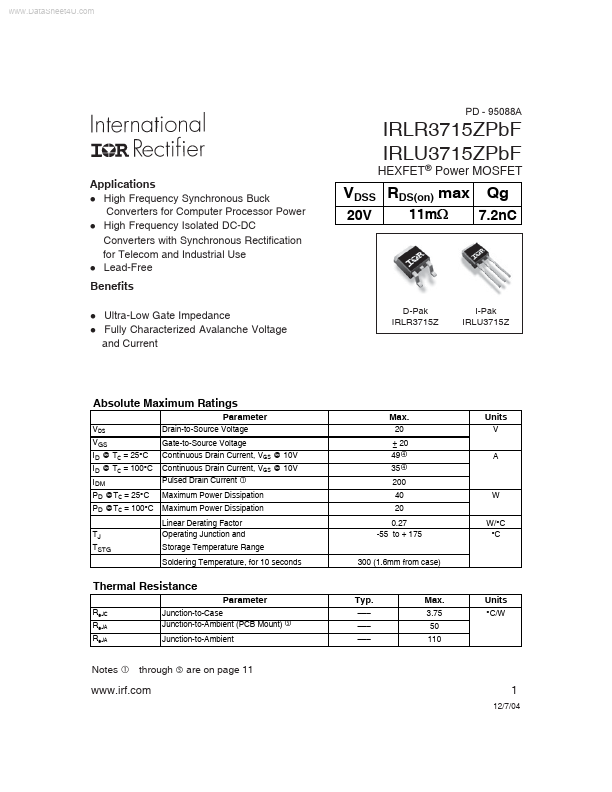IRLR3715ZPBF International Rectifier