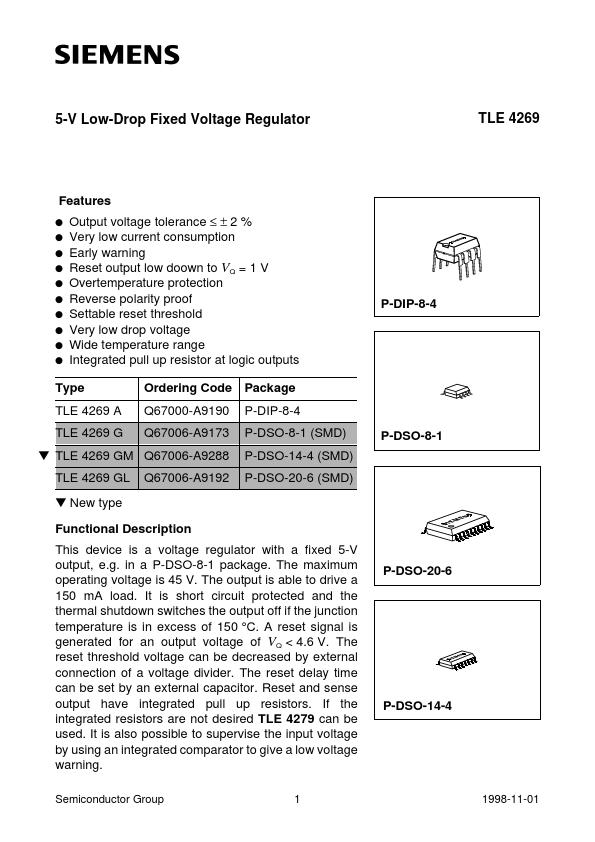 TLE4269GL Siemens Semiconductor Group