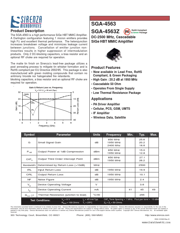SGA-4563Z Sirenza Microdevices
