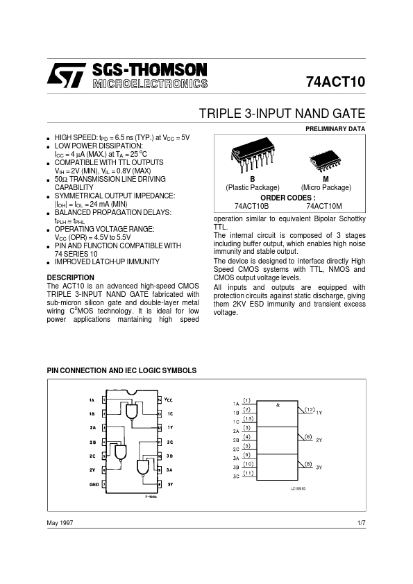 74ACT10 STMicroelectronics