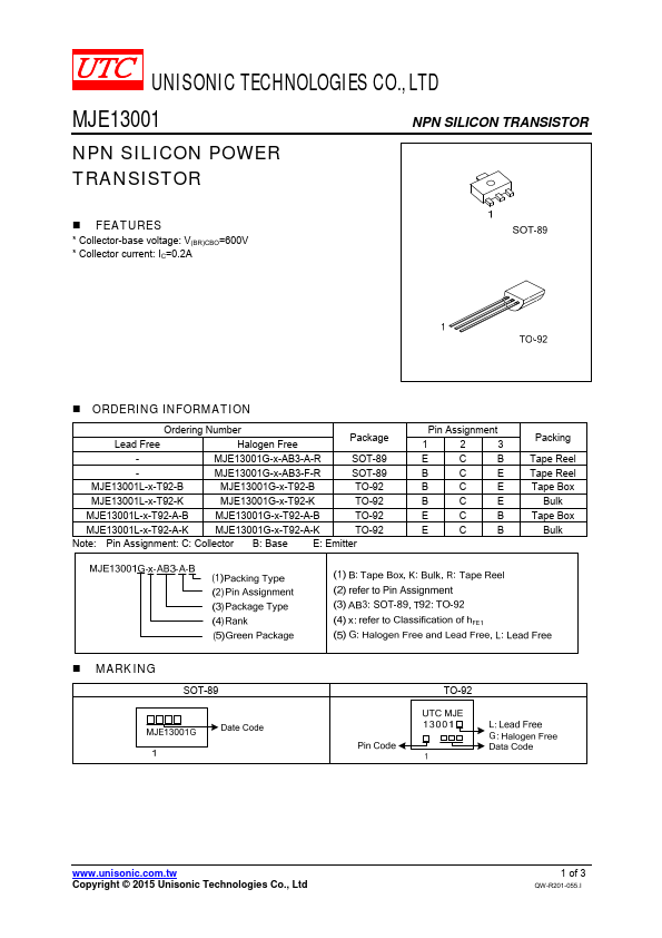 MJE13001 Unisonic Technologies