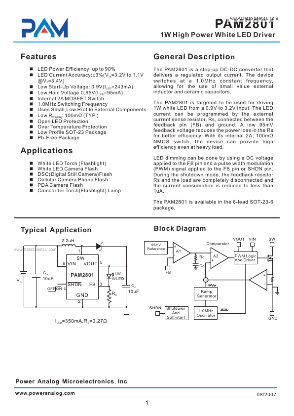 PAM2801 Power Analog Micoelectronics