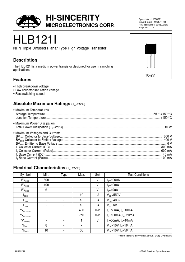 HLB121I Hi-Sincerity Mocroelectronics