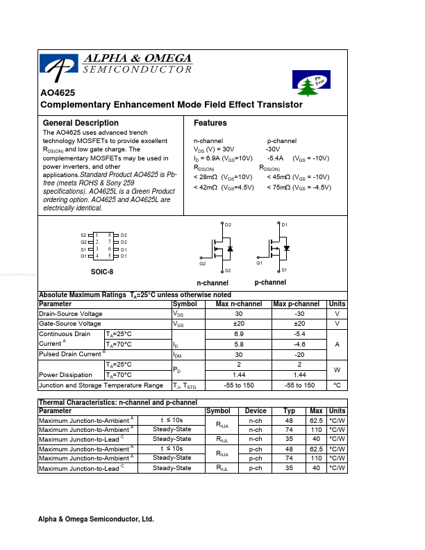 AO4625 Alpha & Omega Semiconductors