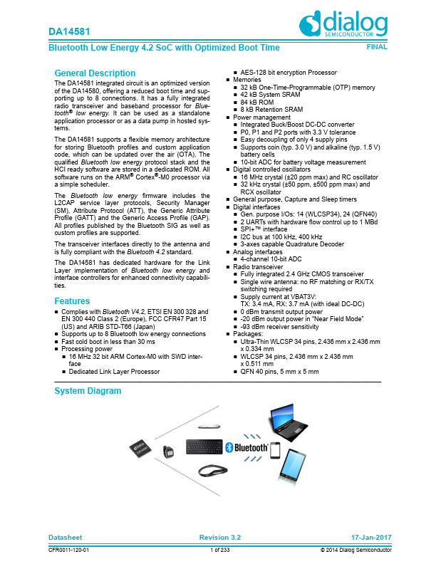 DA14581 Dialog Semiconductor