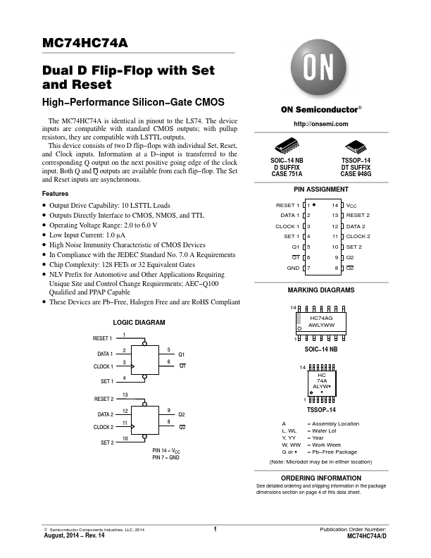 74HC74A ON Semiconductor